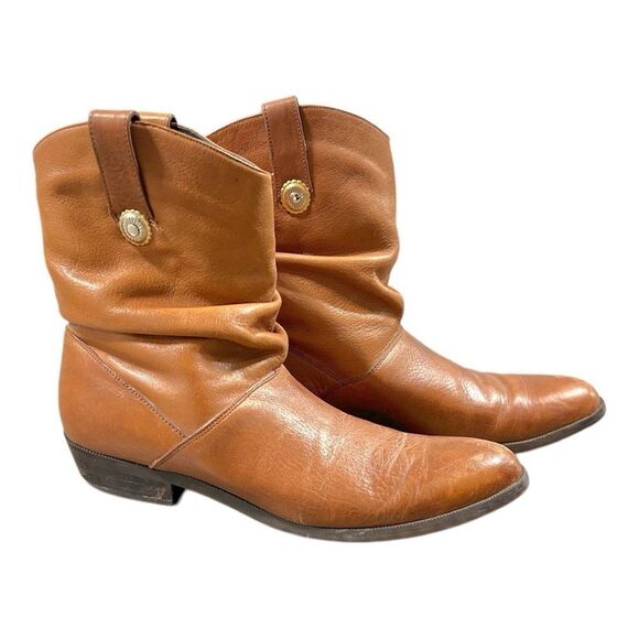 dingo Shoes - Vintage 80s Dingo Women’s Slouch Ankle Short Western Boots in Tan Leather. Sz 6